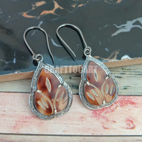 Pave Diamond earring, Seashell Drop Earrings - CraftToCart