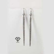 Load image into Gallery viewer, Pave Spike Hoops, Mini Sterling Hoops, Pave Diamond Earrings, Pave Diamond Jewelry
