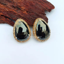 Load image into Gallery viewer, Pave Diamond Black Spinel Oval Stud Earrings - CraftToCart
