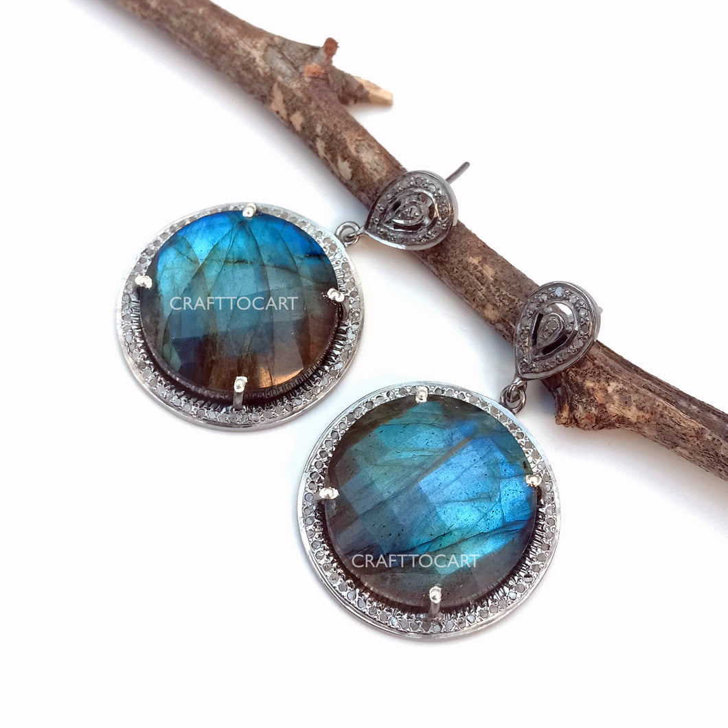 Pave Round Labradorite Earrings - CraftToCart