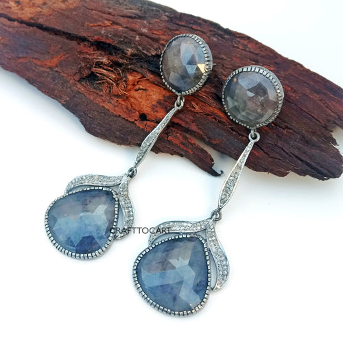 Pave Natural Blue Sapphire Earrings - CraftToCart