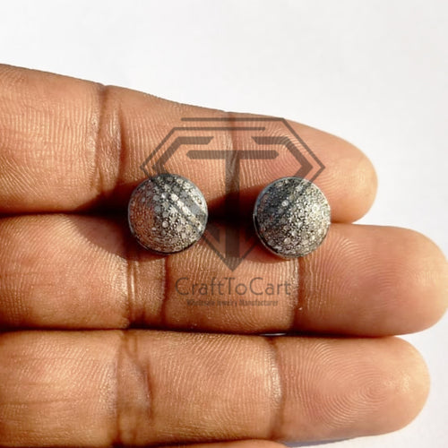 Pave Diamond Round Disc Stud Earrings - CraftToCart