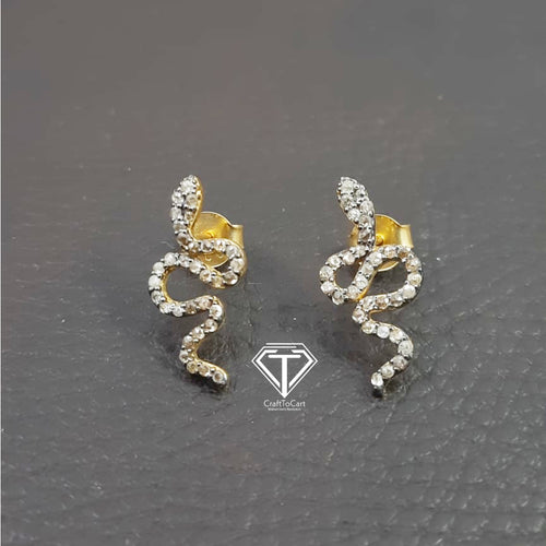 Pave Diamond Snake Stud Earrings, Pave Diamond Earrings - CraftToCart