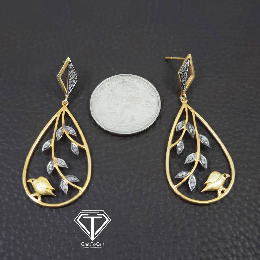 Pave Diamond Drop Earrings, Bird Earrings, Modern Stylish Earring