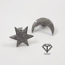 Load image into Gallery viewer, Pave Moon Star Stud Earrings, Pave Diamond Stud, Jewelry Components, Diamond Findings
