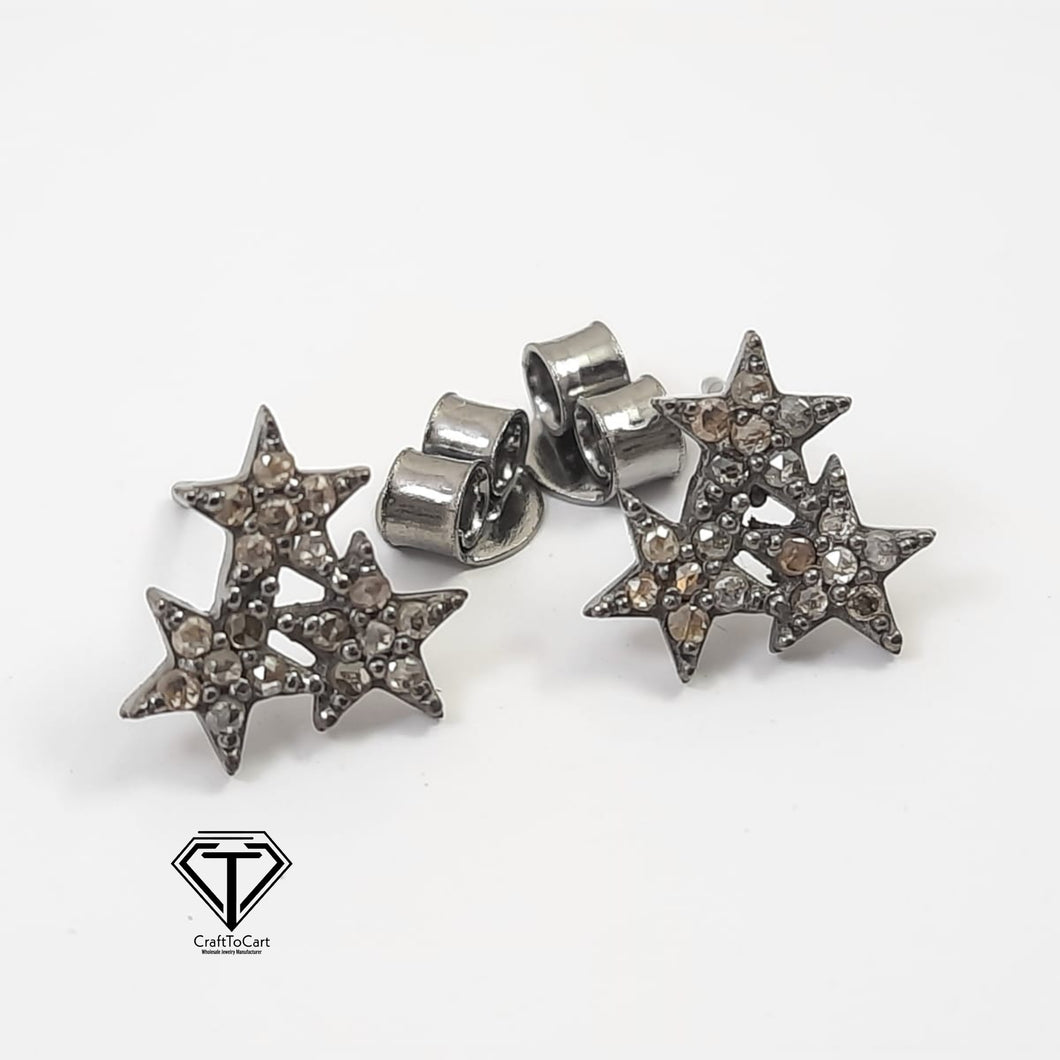 Star Stud Earrings, Pave Diamond Stud, Jewelry Components, Diamond Findings