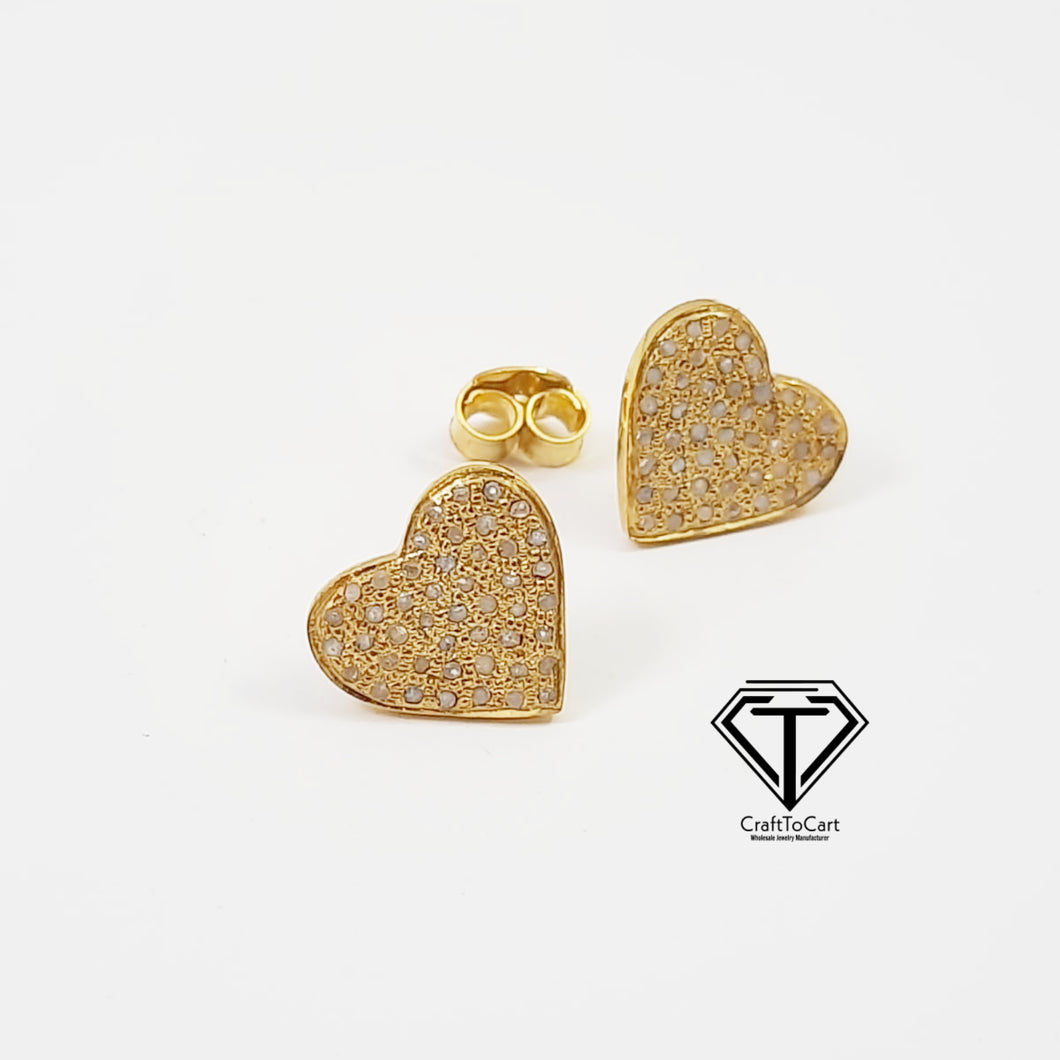 Heart Earrings, Pave Diamond Heart Shape Earrings, Diamond Findings, Pave Diamond Jewelry, 925 Sterling Silver