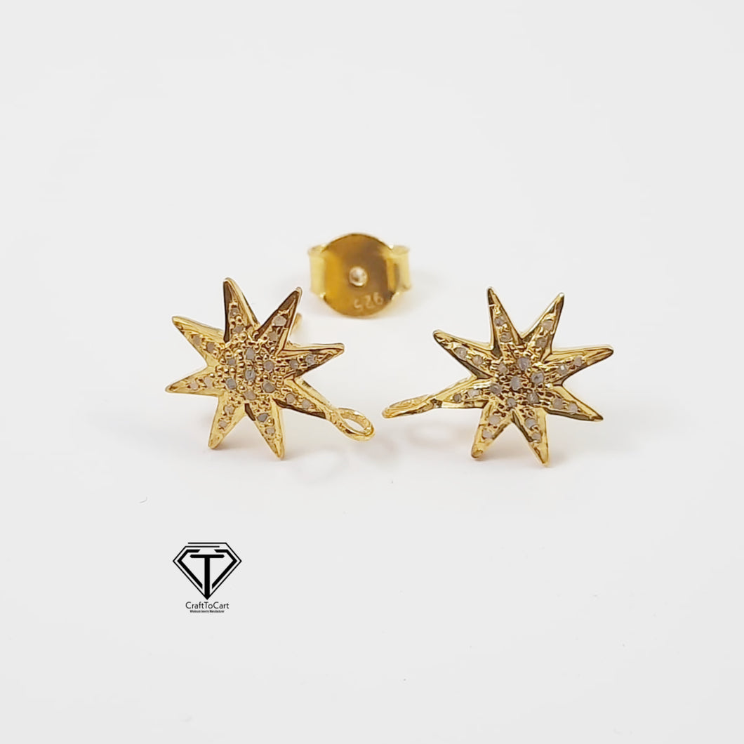 Star Stud Earrings, Pave Diamond Stud, Jewelry Components, Diamond Findings