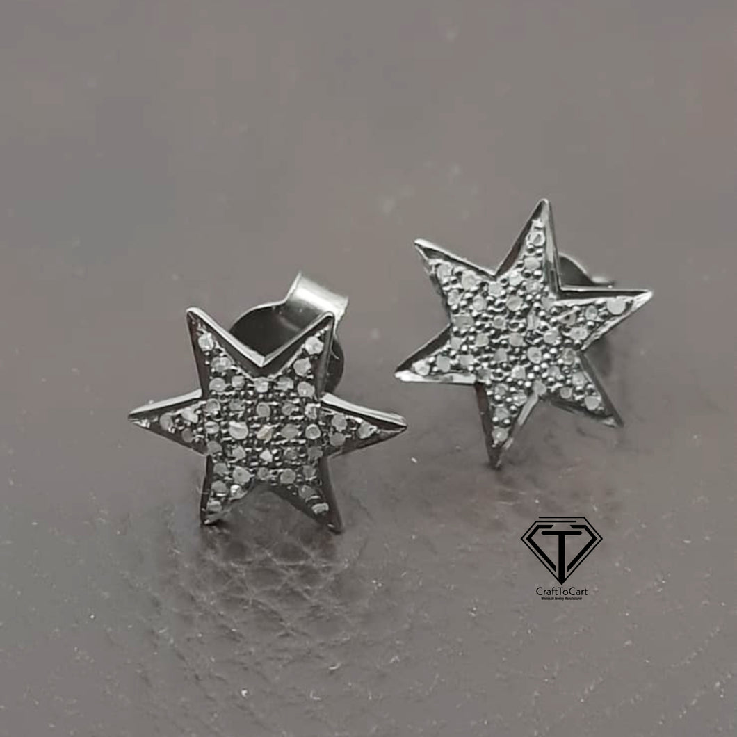 Star Stud Earrings, Pave Diamond Stud, Jewelry Components, Diamond Findings