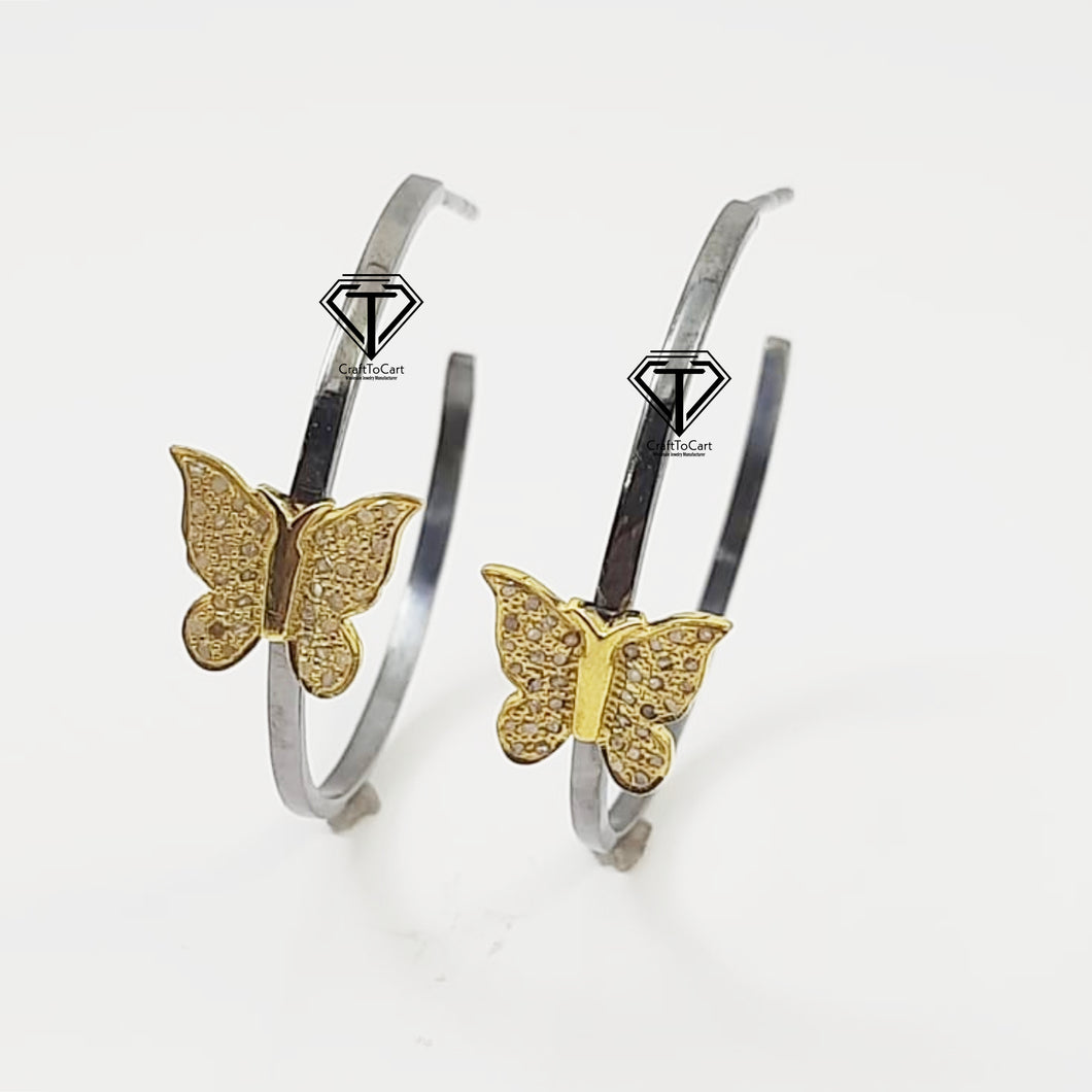 Pave Round Butterfly Earrings, Pave Diamond Earrings, Pave Diamond Jewelry