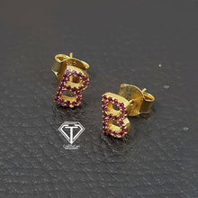 Load image into Gallery viewer, Pave Diamond Alphabet Stud Earrings (A-Z), Pave Diamond Ruby Stud, Jewelry Components, Diamond Findings
