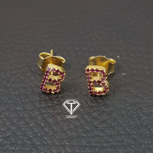 Load image into Gallery viewer, Pave Diamond Alphabet Stud Earrings (A-Z), Pave Diamond Ruby Stud, Jewelry Components, Diamond Findings
