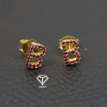 Load image into Gallery viewer, Pave Diamond Alphabet Stud Earrings (A-Z), Pave Diamond Ruby Stud, Jewelry Components, Diamond Findings
