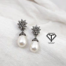 Load image into Gallery viewer, Pave Diamond Pearl Earrings, Pave Diamond Earrings With Pearl
