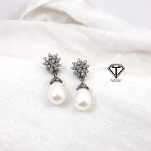 Load image into Gallery viewer, Pave Diamond Pearl Earrings, Pave Diamond Earrings With Pearl
