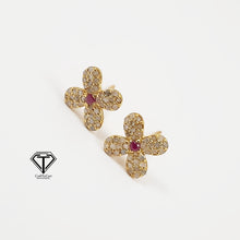 Load image into Gallery viewer, Flower Stud Earrings, Pave Diamond Ruby Flower Earrings, Pave Diamond Jewelry
