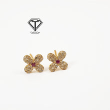 Load image into Gallery viewer, Flower Stud Earrings, Pave Diamond Ruby Flower Earrings, Pave Diamond Jewelry
