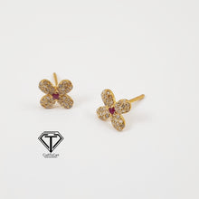 Load image into Gallery viewer, Flower Stud Earrings, Pave Diamond Ruby Flower Earrings, Pave Diamond Jewelry
