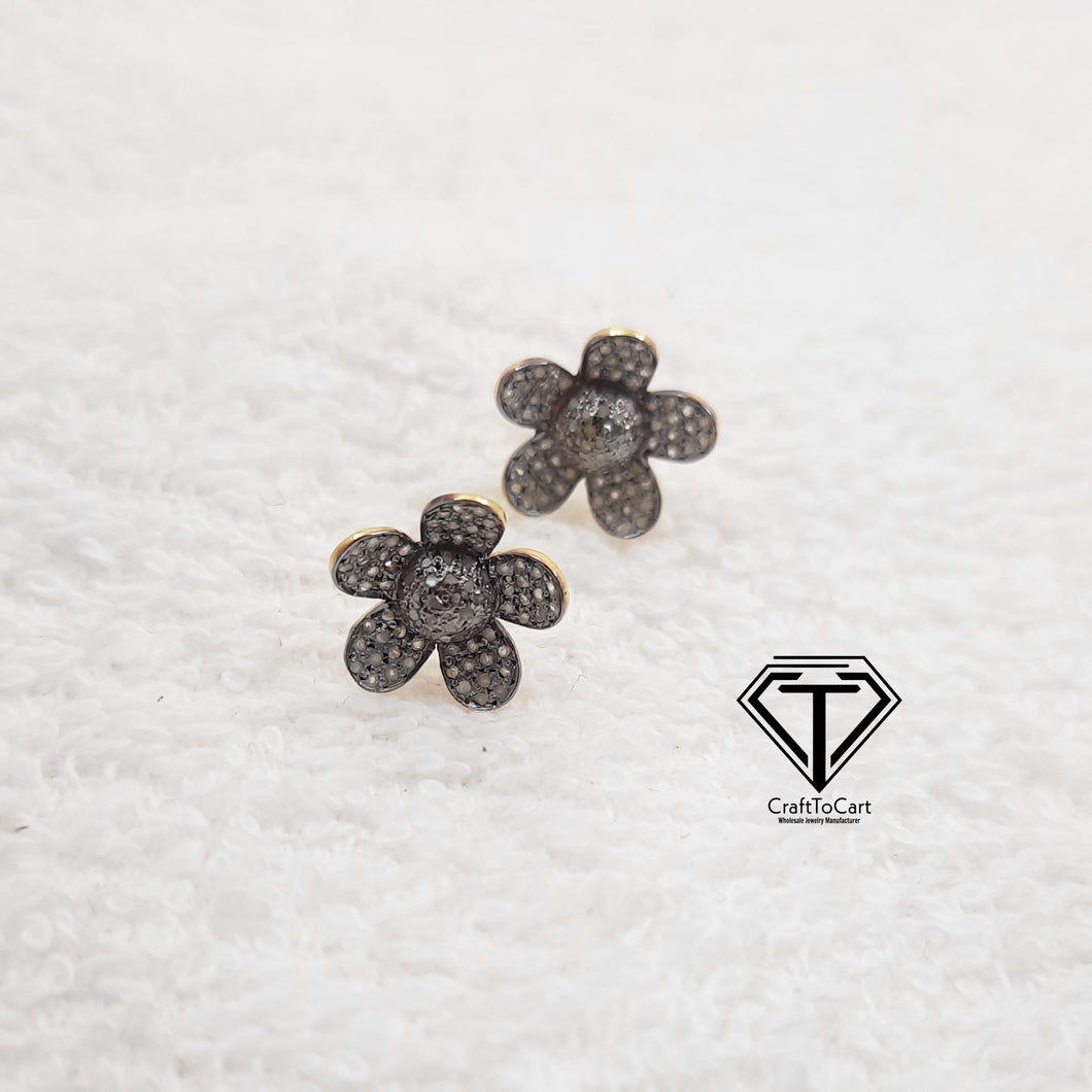 Flower Stud Earrings, Pave Diamond Flower Earrings, Pave Diamond Jewelry