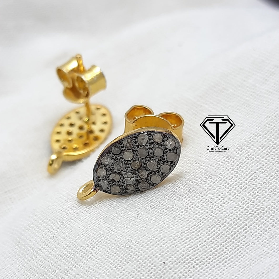 Oval Stud Earrings, Pave Diamond Stud, Jewelry Components, Diamond Findings