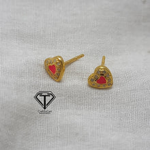 Load image into Gallery viewer, Heart Baby Enamel Stud Earrings, Pave Diamond Flower Earrings, Pave Diamond Jewelry
