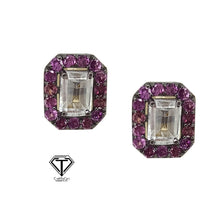 Load image into Gallery viewer, Pave Diamond Rhodolite And White Topaz Earrings, Pave Diamond Earrings With Rhodolite &amp; White Topaz
