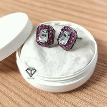 Load image into Gallery viewer, Pave Diamond Rhodolite And White Topaz Earrings, Pave Diamond Earrings With Rhodolite &amp; White Topaz
