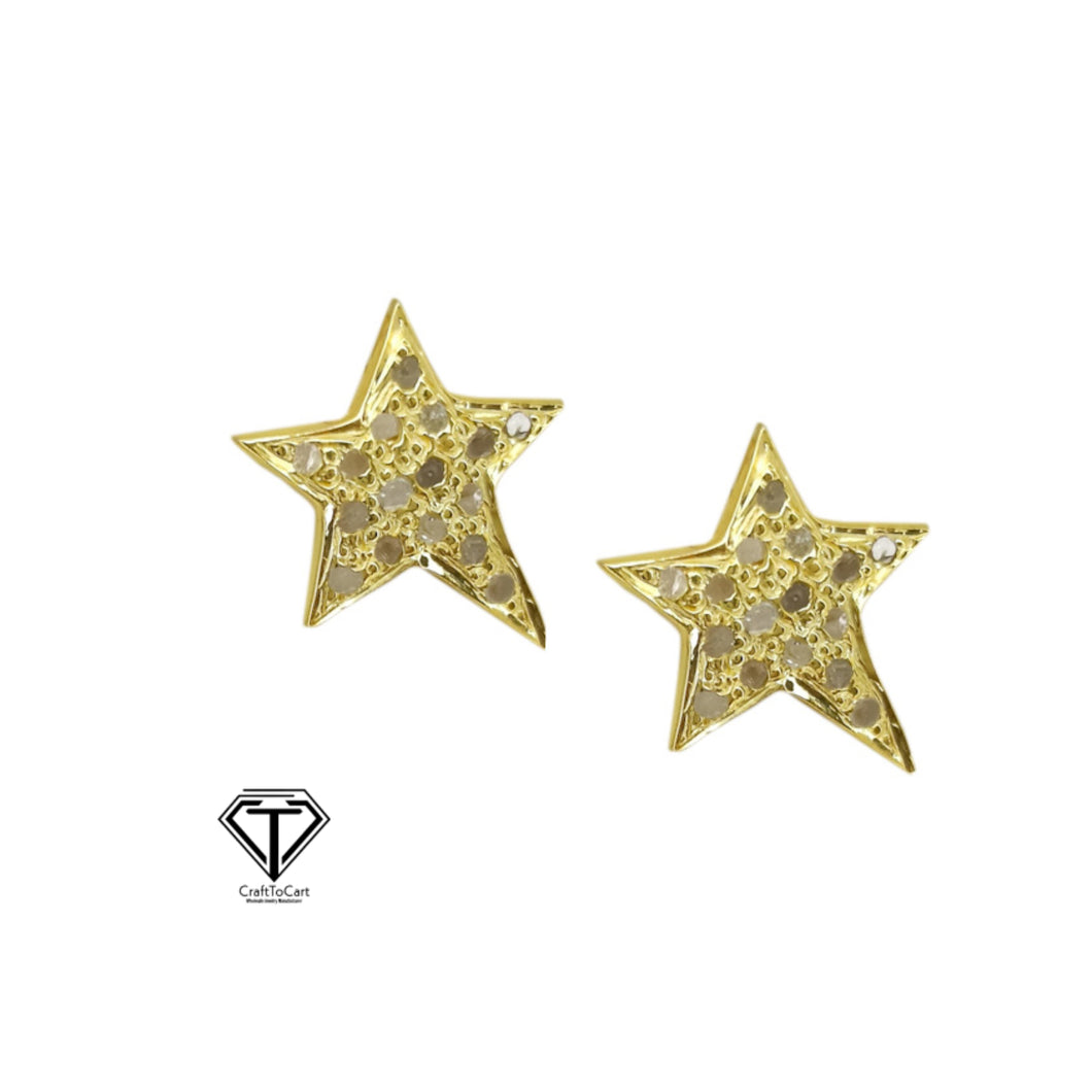 Star Stud Earrings, Pave Diamond Stud, Jewelry Components, Diamond Findings