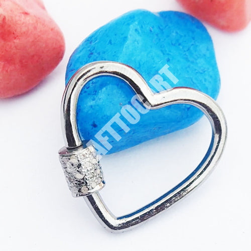 Pave Diamond Heart Shape Carabiner Lock with Screw Mechanism - CraftToCart