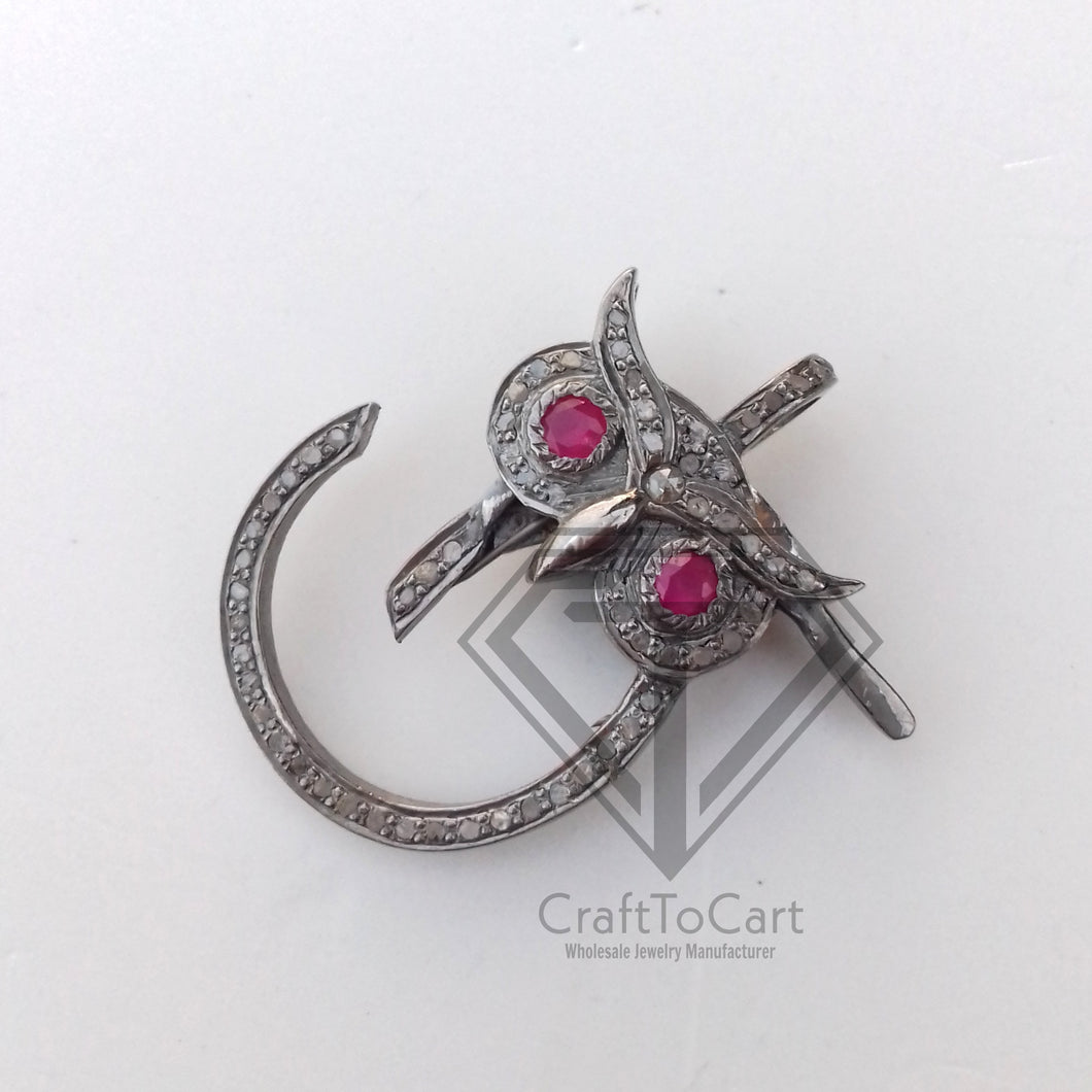 Pave Diamond Owl Clasp With Ruby - CraftToCart