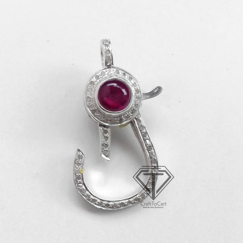 Pave Diamond Lobster Clasp With Red Stone - CraftToCart