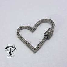 Load image into Gallery viewer, Pave Diamond Heart Carabiner Lock, Heart Shape Filled Tube Screw Mechanism Clasp, 925 Sterling Silver, Carabiner Screw Lock
