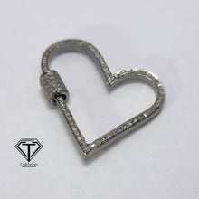 Load image into Gallery viewer, Pave Diamond Heart Carabiner Lock, Heart Shape Filled Tube Screw Mechanism Clasp, 925 Sterling Silver, Carabiner Screw Lock
