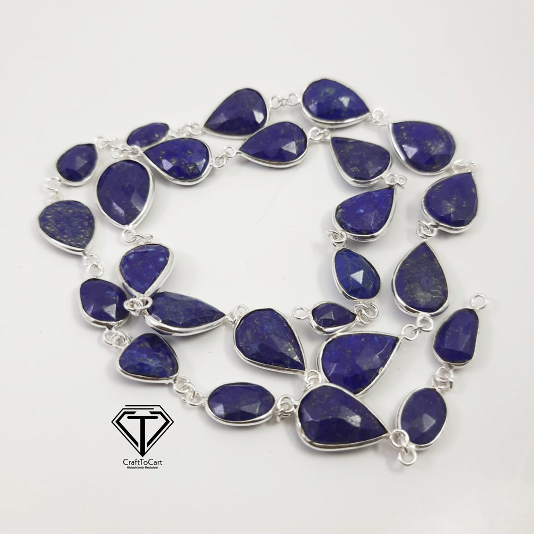 925 Sterling Silver Lapis Chain, Lapis Chain Necklace