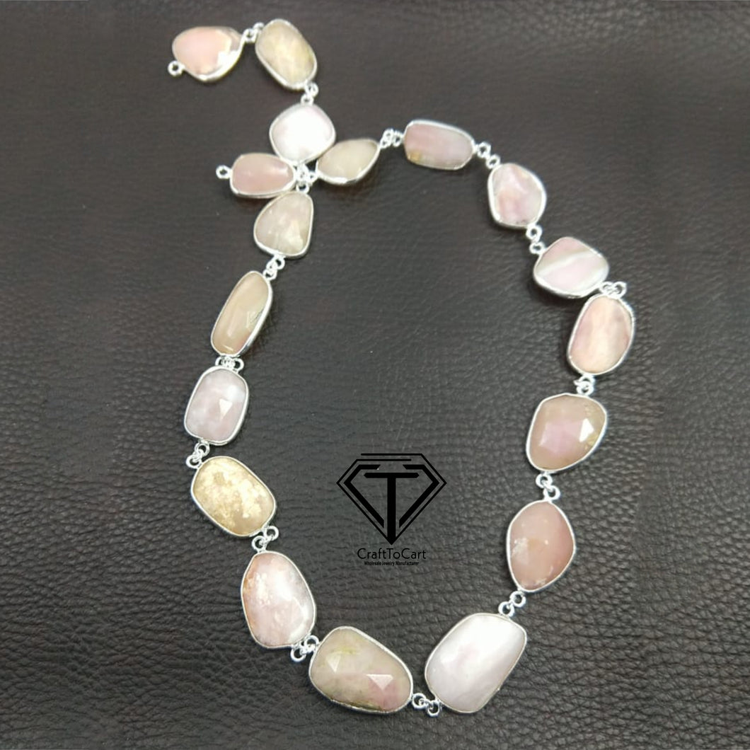 925 Sterling Silver Pink Opal Chain, Pink Opal Chain Necklace