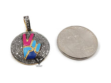 Load image into Gallery viewer, Pave Diamond Victory Round Enamel Pendant - CraftToCart
