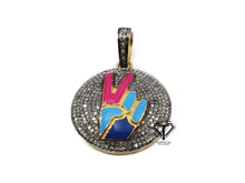 Load image into Gallery viewer, Pave Diamond Victory Round Enamel Pendant - CraftToCart
