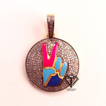 Load image into Gallery viewer, Pave Diamond Victory Round Enamel Pendant - CraftToCart
