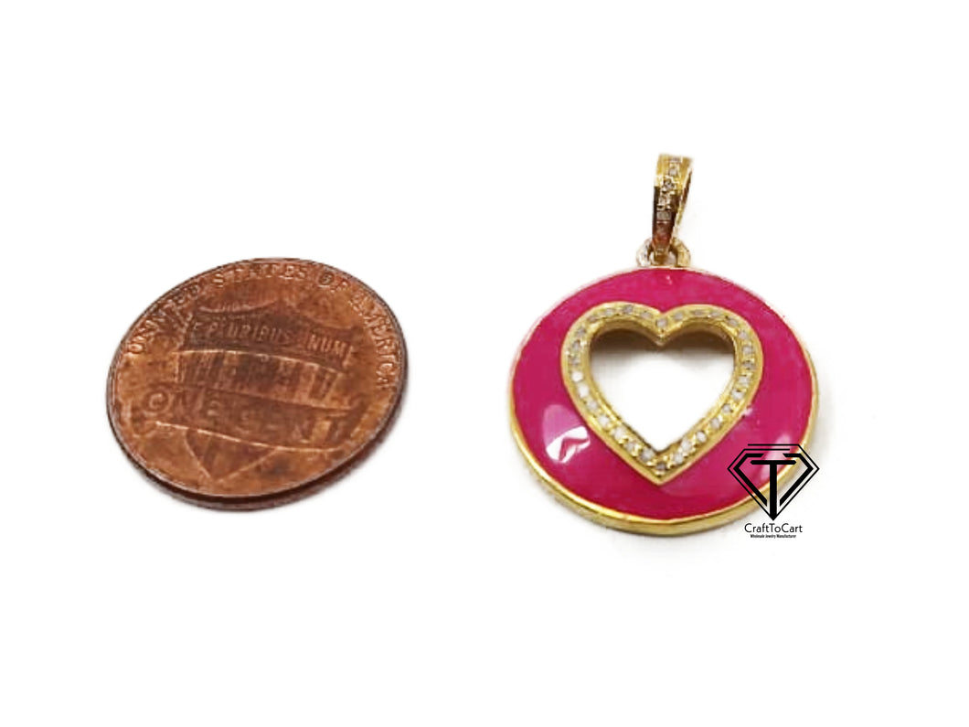 Pave Diamond Heart Enamel Pendant - CraftToCart