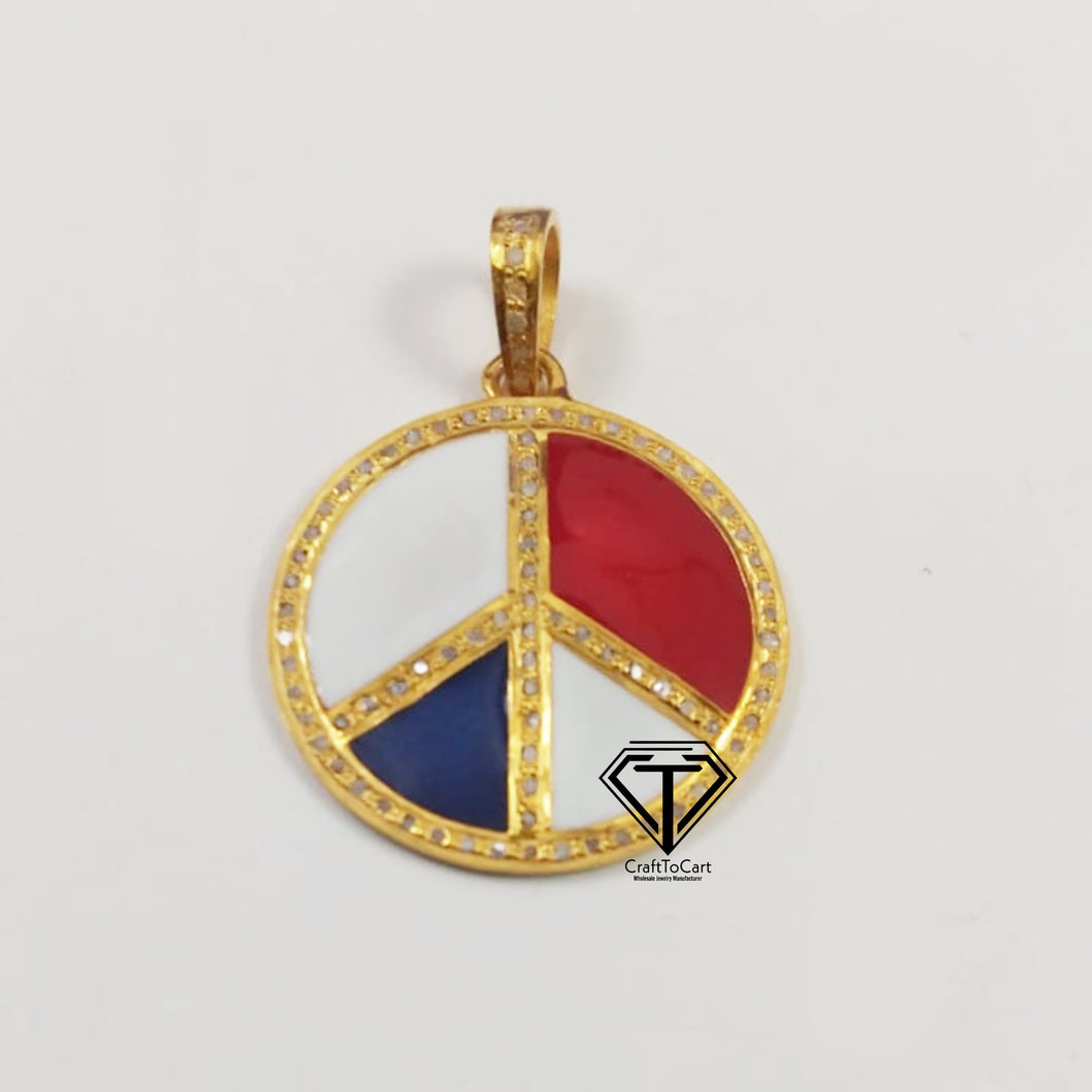 Pave Diamond Enamel Peace Pendant - CraftToCart