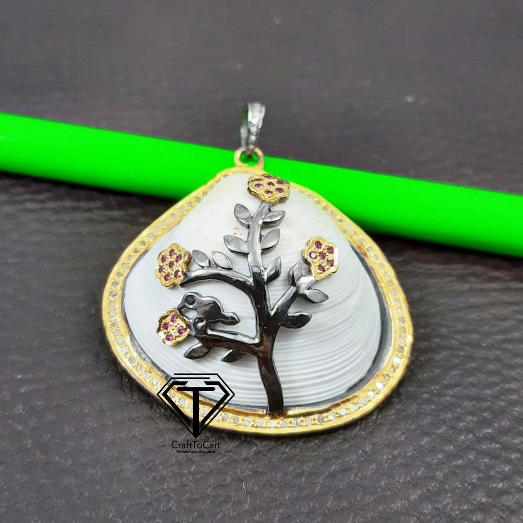 Pave Natural Seashell Tree Pendant - CraftToCart