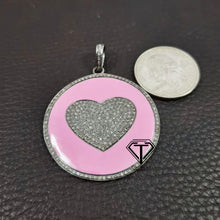 Load image into Gallery viewer, Pave Diamond Round Heart Enamel Pendant - CraftToCart
