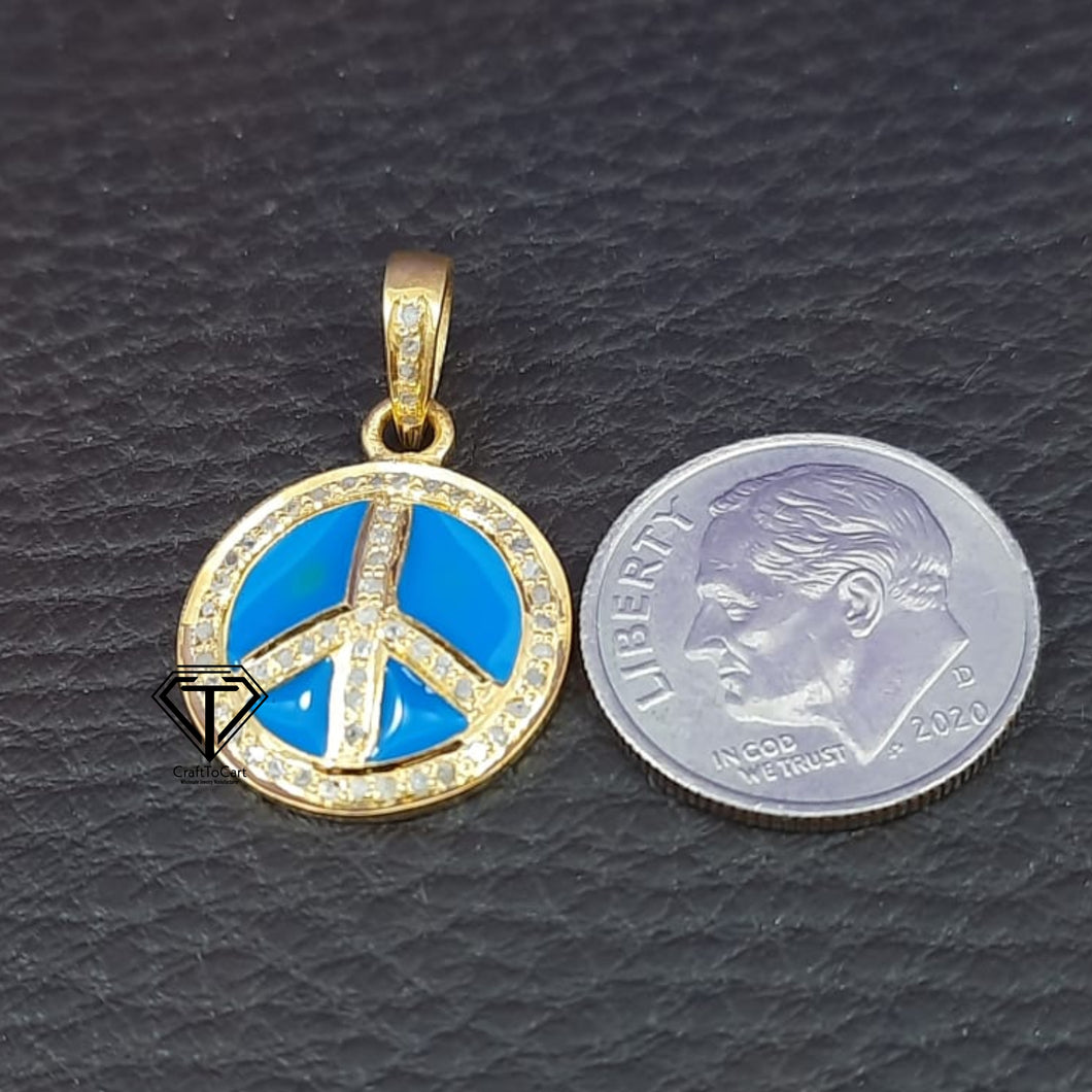 Pave Diamond Peace Round Enamel Pendant - CraftToCart