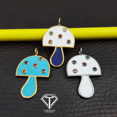 Mushroom Enamel Pendant, Multi Stone Jewelry, Trendy Findings, Jewelry Components - CraftToCart