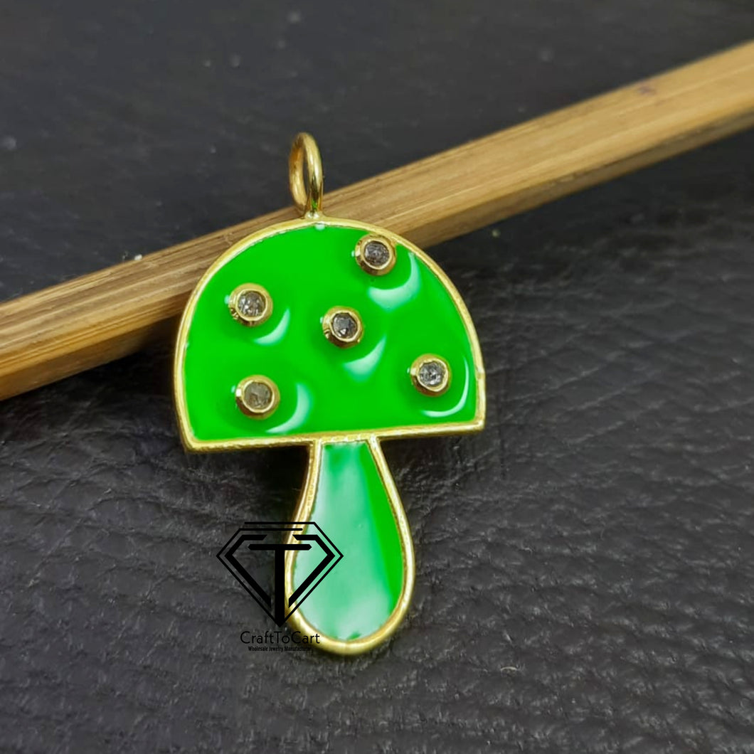 Mushroom Enamel Pendant, Diamond Jewelry, Trendy Findings, Jewelry Components - CraftToCart