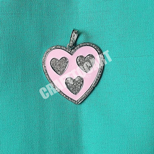 Pave Diamond Heart Enamel Pendant - CraftToCart