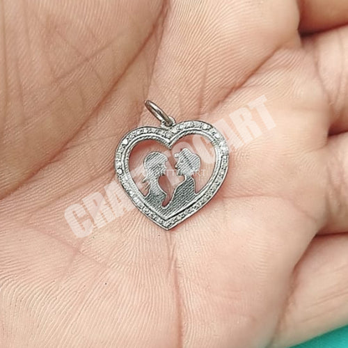 Pave Diamond Couple Heart Charm Pendant - CraftToCart