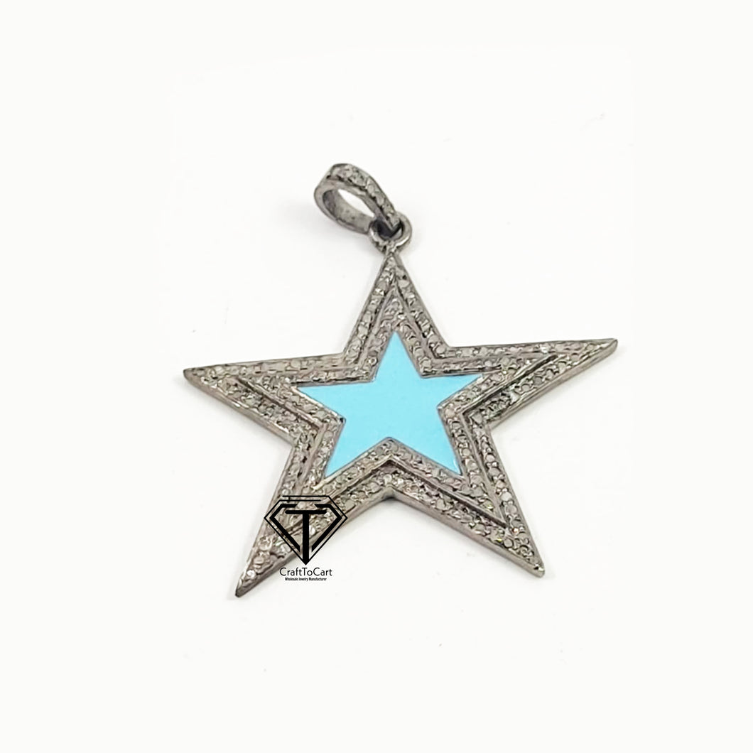 Pave Diamond Star Enamel Pendant - CraftToCart