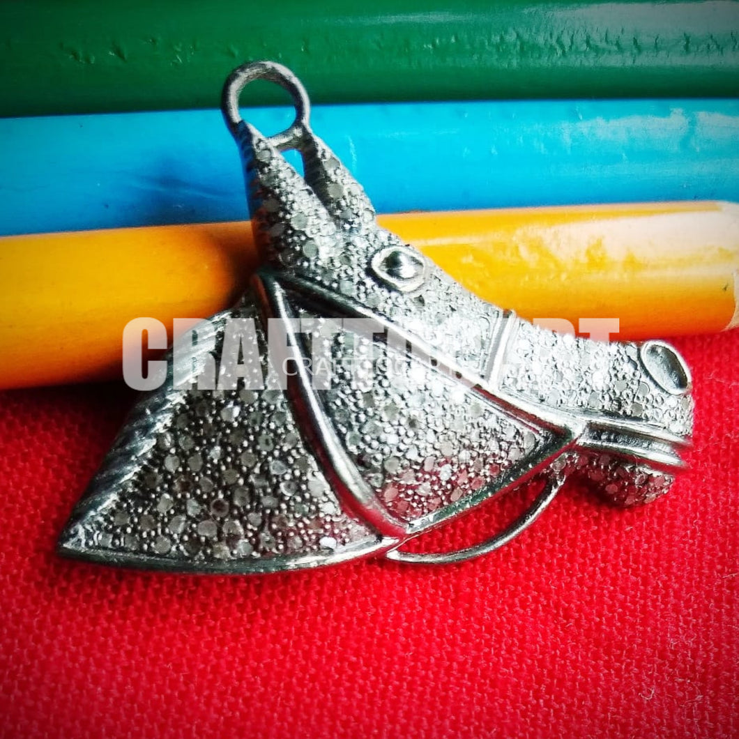 Pave Diamond Horse Face Charm Pendant - CraftToCart