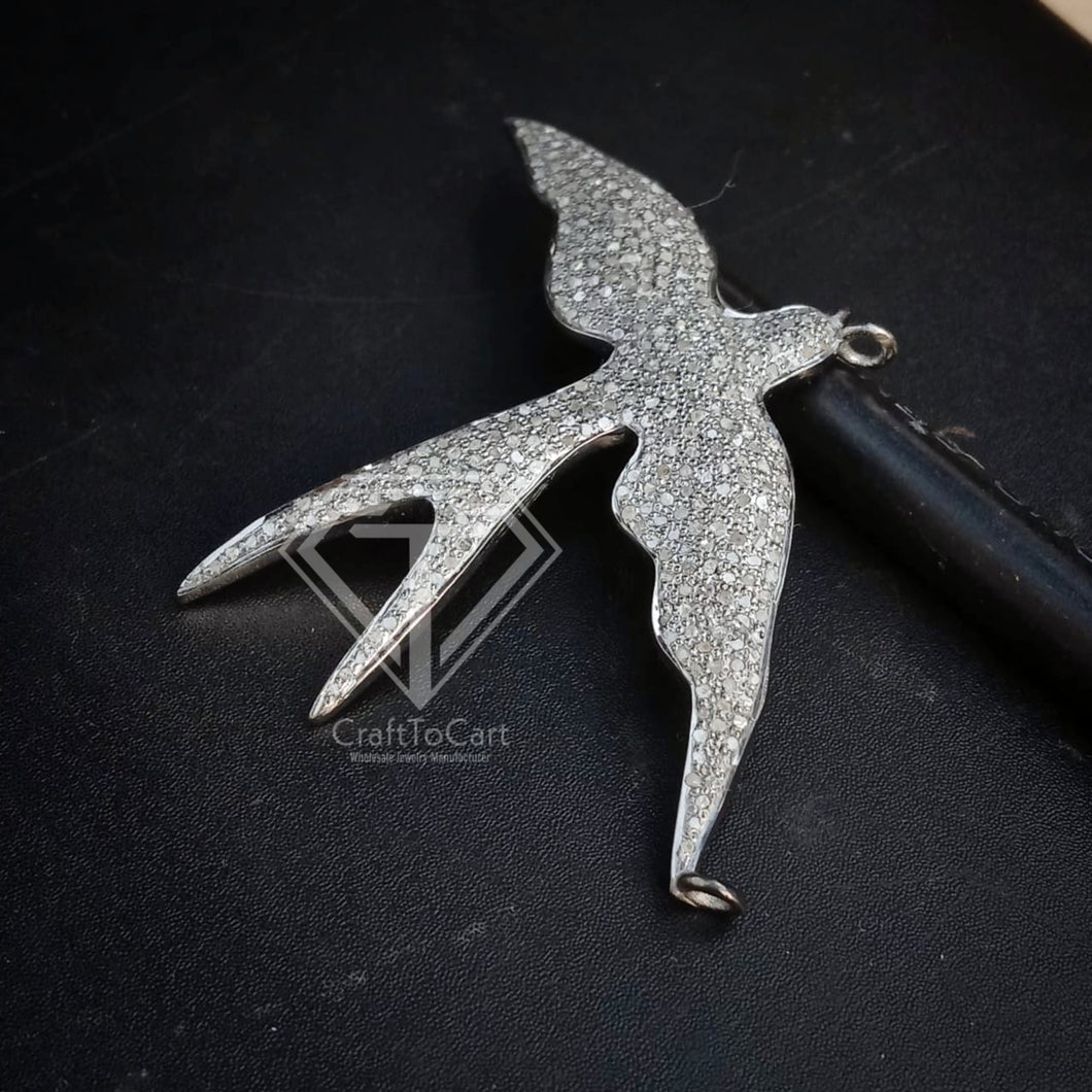 Pave Diamond Swallow Flying Bird Pendant - CraftToCart